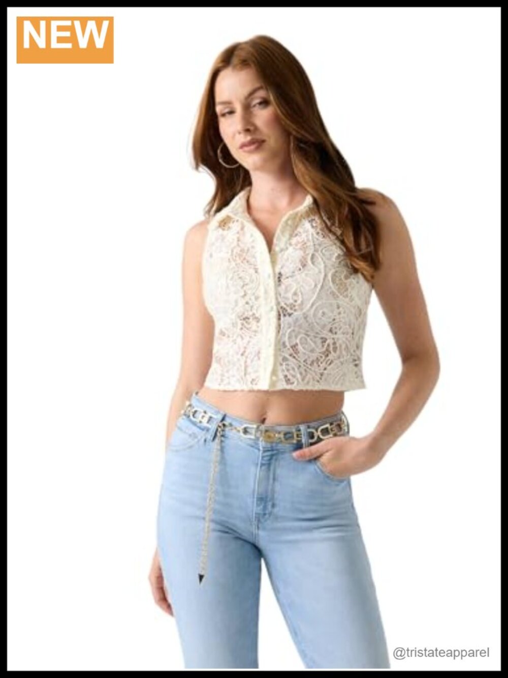 Women's Lace Halter Sleeveless Top - Button Front Sheer Blouse